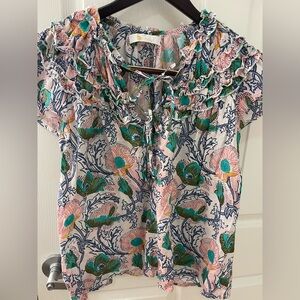 Floral Ruffle Blouse with Tie Neck